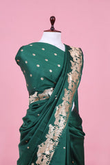 Bottle Green Handloom Banarasi Saree with Gokul Motifs