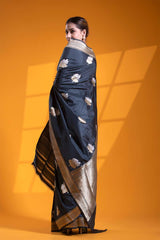 Black Katan Silk Banarasi Saree with Bastet Motifs