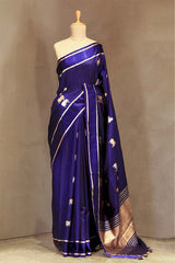 This Royal Blue Banarasi Saree with Pichwai Aghanya Motifs is a wedding saree and festive wear saree. Free Shipping Available!