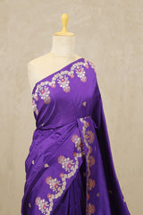 Purple Banarasi Satin Silk Saree with Meenakari Floral Border