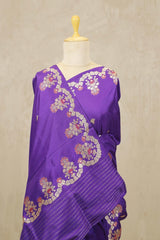 Purple Banarasi Satin Silk Saree with Meenakari Floral Border