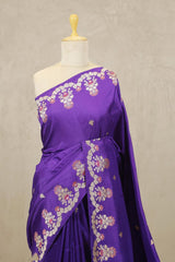 Purple Banarasi Satin Silk Saree with Meenakari Floral Border