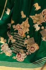 Gayatri Mantra Embellished Green Banarasi Silk Saree