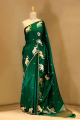 Banarasi Silk Saree, Banarasi saree, silk saree, bottle green saree, wedding saree, party wear saree