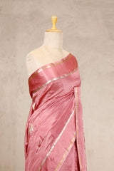 Baby Pink Banarasi Saree with Golden Zari Pichwai Motifs