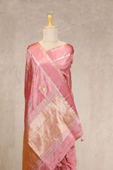 Baby Pink Banarasi Saree with Golden Zari Pichwai Motifs