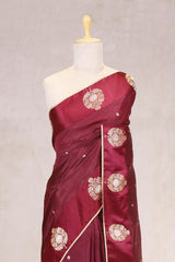 Maroon Handloom Banarasi Silk Saree with Gayatri Mantra