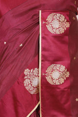 Maroon Handloom Banarasi Silk Saree with Gayatri Mantra