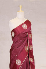 Maroon Handloom Banarasi Silk Saree with Gayatri Mantra