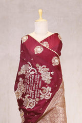 Maroon Handloom Banarasi Silk Saree with Gayatri Mantra