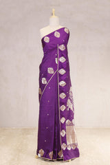 This Purple Handloom Banarasi Silk Saree with Gayatri Mantra is a wedding saree and festive wear saree. Free Shipping Available!