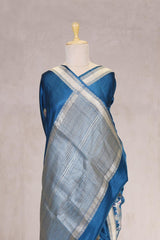 Blue Handloom Banarasi Satin Silk Saree with Silver Zari Pichwai Motif