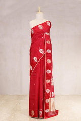 This Red Handloom Banarasi Silk Saree with Gayatri Mantra is a wedding saree and festive wear saree. Free Shipping Available!