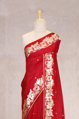 Red Handloom Banarasi Silk Saree with Gayatri Mantra