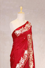 Red Handloom Banarasi Silk Saree with Gayatri Mantra