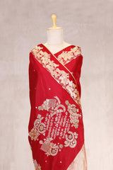 Red Handloom Banarasi Silk Saree with Gayatri Mantra