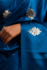 Cobalt Blue Banarasi Satin Silk Saree with Zari Floral Motifs