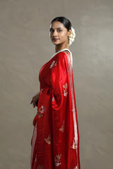 Red Handloom Banarasi Saree with Silver And Gold Zari Work