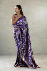 Purple Banarasi Satin Silk Saree with Mayur Motifs