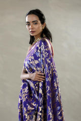 Purple Banarasi Satin Silk Saree with Mayur Motifs