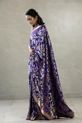 Purple Banarasi Satin Silk Saree with Mayur Motifs