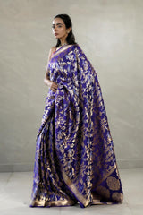 Purple Banarasi Satin Silk Saree with Mayur Motifs