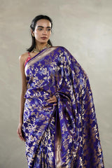 Purple Banarasi Satin Silk Saree with Mayur Motifs