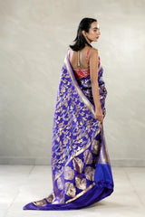 Purple Banarasi Satin Silk Saree with Mayur Motifs