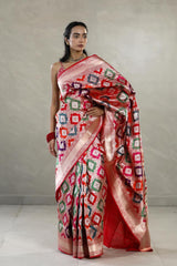 red saree, Banarasi Silk Saree, Banarasi saree, pure silk saree, wedding saree, party wear saree, rangkat banarasi saree