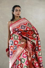 Red Rangkat Banarasi Katan Silk Saree with Multi-color Motifs