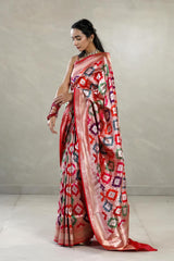 Red Rangkat Banarasi Katan Silk Saree with Multi-color Motifs