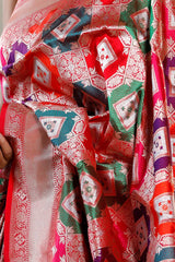 Red Rangkat Banarasi Katan Silk Saree with Multi-color Motifs