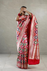 Red Rangkat Banarasi Katan Silk Saree with Multi-color Motifs