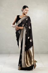 Black Banarasi Silk Saree design for wedding reception and parties