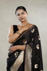 Black Handloom Banarasi Saree with Chand Buta Work