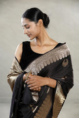 Black Banarasi Silk Saree design for wedding reception and parties