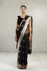 This Black Handloom Banarasi Saree with Chand Buta Work is a wedding saree and festive wear saree. Free Shipping Available!