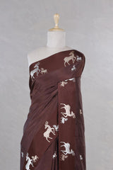 Brown Deer Motif Pure Banarasi Silk Saree