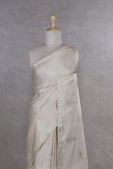 Off White Banarasi Silk Saree with Floral Motifs