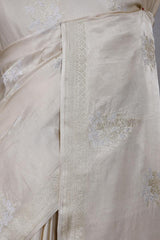 Off White Banarasi Silk Saree with Floral Motifs