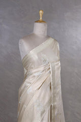 Off White Banarasi Silk Saree with Floral Motifs