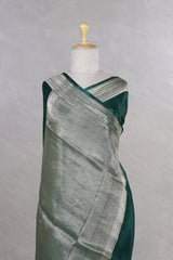 Bottle Green Banarasi Satin Silk Saree with Jaguar Motifs
