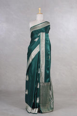 Bottle Green Banarasi Satin Silk Saree with Jaguar Motifs