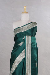 Bottle Green Banarasi Satin Silk Saree with Jaguar Motifs