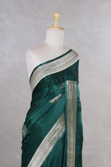 Bottle Green Banarasi Satin Silk Saree with Jaguar Motifs
