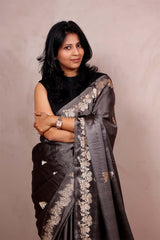 Grey Handloom Gajji Silk Banarasi Saree