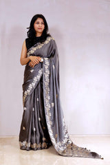 Grey Handloom Gajji Silk Banarasi Saree