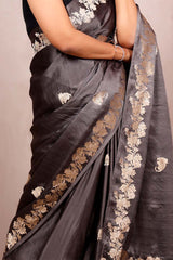 Grey Handloom Gajji Silk Banarasi Saree