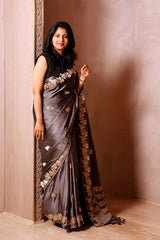 Grey Handloom Gajji Silk Banarasi Saree
