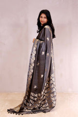 Grey Handloom Gajji Silk Banarasi Saree